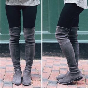GREY FAUX SUEDE OVER THE KNEE BOOTS